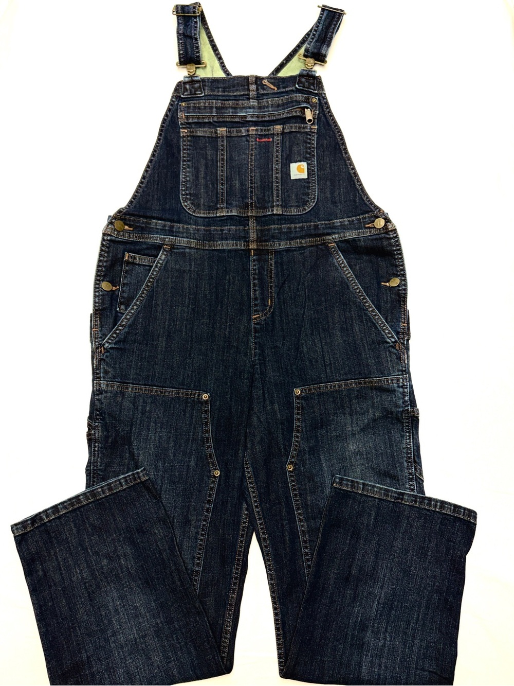 Carhartt Crawford Double Front Bib Overalls Womens M (8/10) Dark Wash Denim